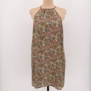 Floral Halter Mini Dress Fairy Grunge Romantic Sleeveless Chiffon Lined Size M